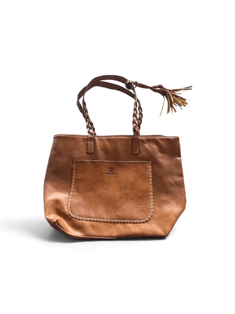 Weimeibaige Brown Braided Handle Tote Bag